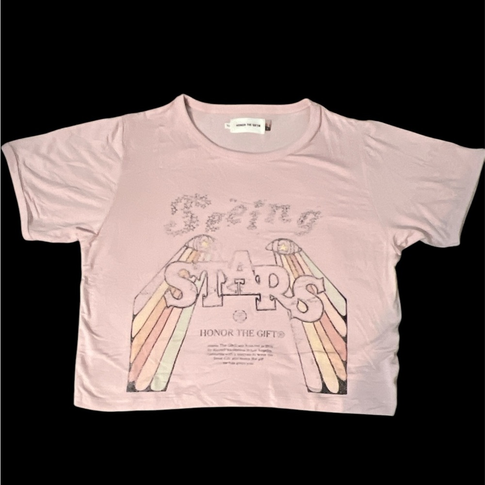 Honor The Gift Women's Short-sleeve T-Shirt Size XL Crop Top NWT Pink STARS‎